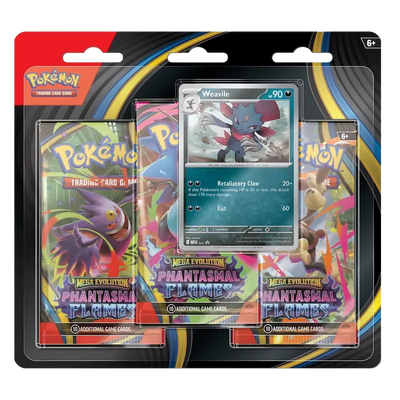 Pokemon TCG - Mega Evolution -  Phantasmal Flame - 3 Blister Pack - Weavile